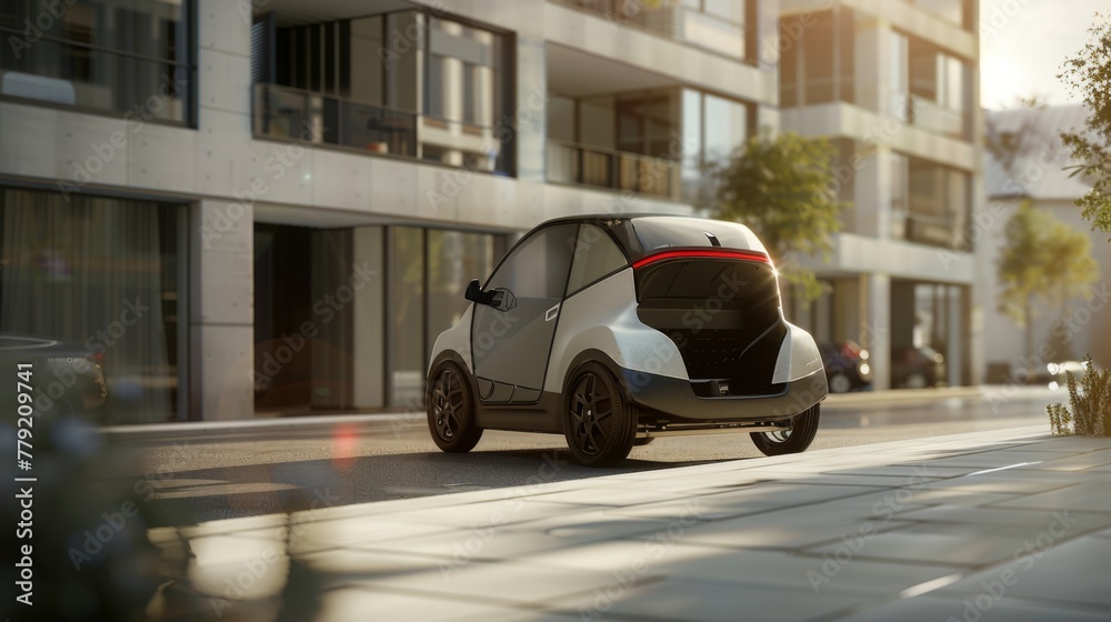 Compact Electric Vehicle on a Sunny Urban Street