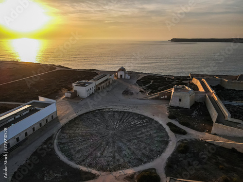 Compass Rose, Sagres at sunset. Algarve, Portugal