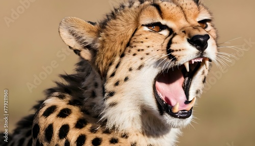 A Cheetah With Its Mouth Open In A Silent Roar