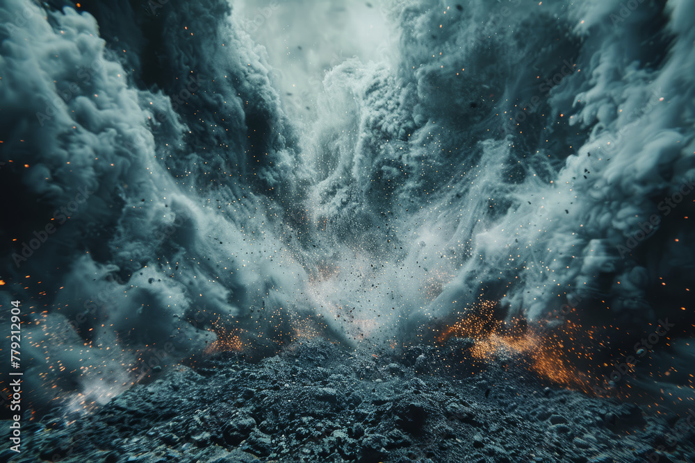 Fototapeta premium A swirling vortex of dust and debris, stirred up by a passing gust of wind. Concept of environmental disturbance. Generative Ai.