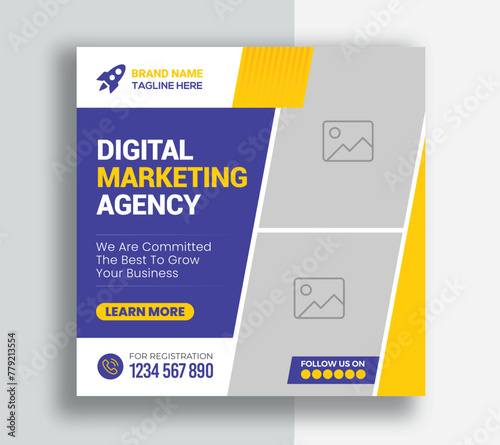 Digital Marketing Agency Online Webinar Social Media Post Design | Corporate Business Promotion Social Media Web Banner, Square Flyer Unique Design Template	
