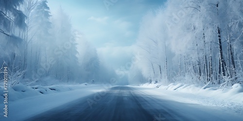 winter snow landscape road. in the snowy forest. photo