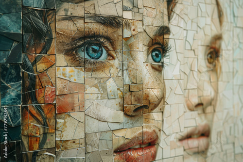 Wallpaper Mural A mosaic of identities and personas reflecting the complexity of the human condition, each fragment contributing to the whole. Concept of identity mosaic. Generative Ai. Torontodigital.ca