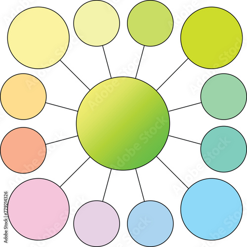 simple flowchart or mind map infographics template with 13 circle elements