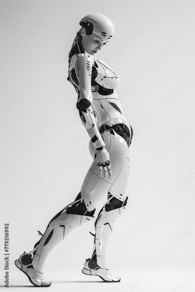Futuristic Female Humanoid Robot in White, High-Tech Android Technology Concept