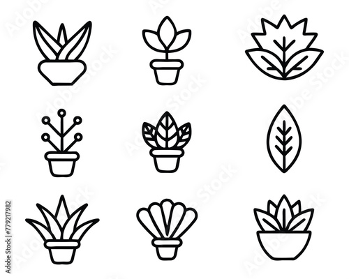 Plant with tree editable stroke outline icons set isolated on white background flat vector illustration. Pixel perfect. 64 x 64