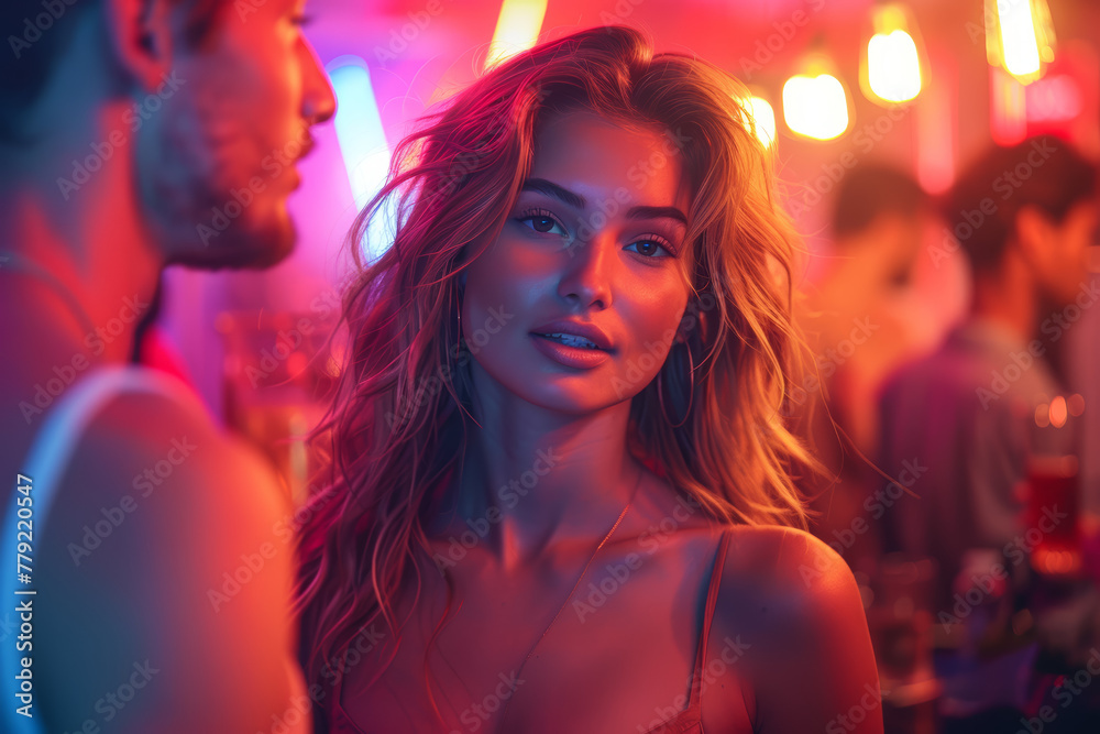 A lively party scene, where one guest engages in animated conversation with others, while another stands awkwardly against the wall, feeling out of place. Generative Ai. A lively party scene, where one guest engages in animated conversation with others, while another stands awkwardly against the wall, feeling out of place. Generative Ai.