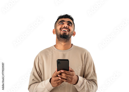 Smiling Man with Phone on Transparent © Аrtranq