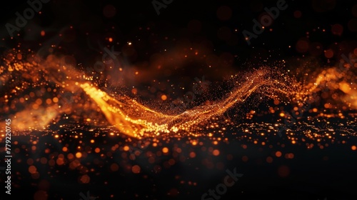 Illustration abstract fire embers particles with glitters texture on black background. AI generated photo