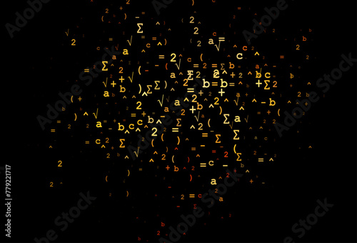 Dark Orange vector background with Digit symbols.