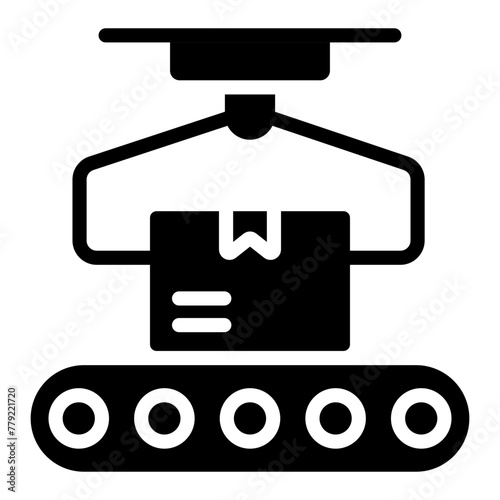 Conveyor belt icon, robot packaging editable vector

