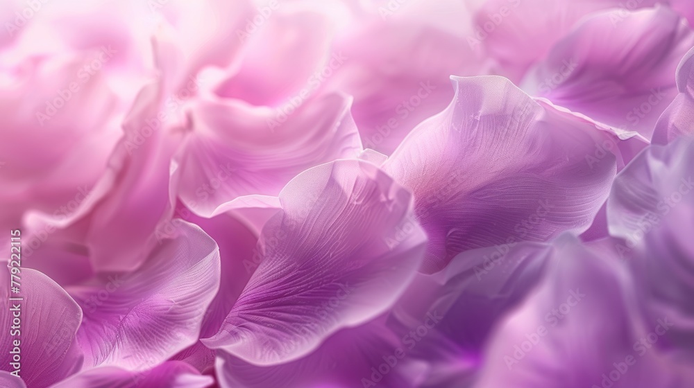 Beautiful close up purple flower petals on soft pastel purple nature blur background. AI generated