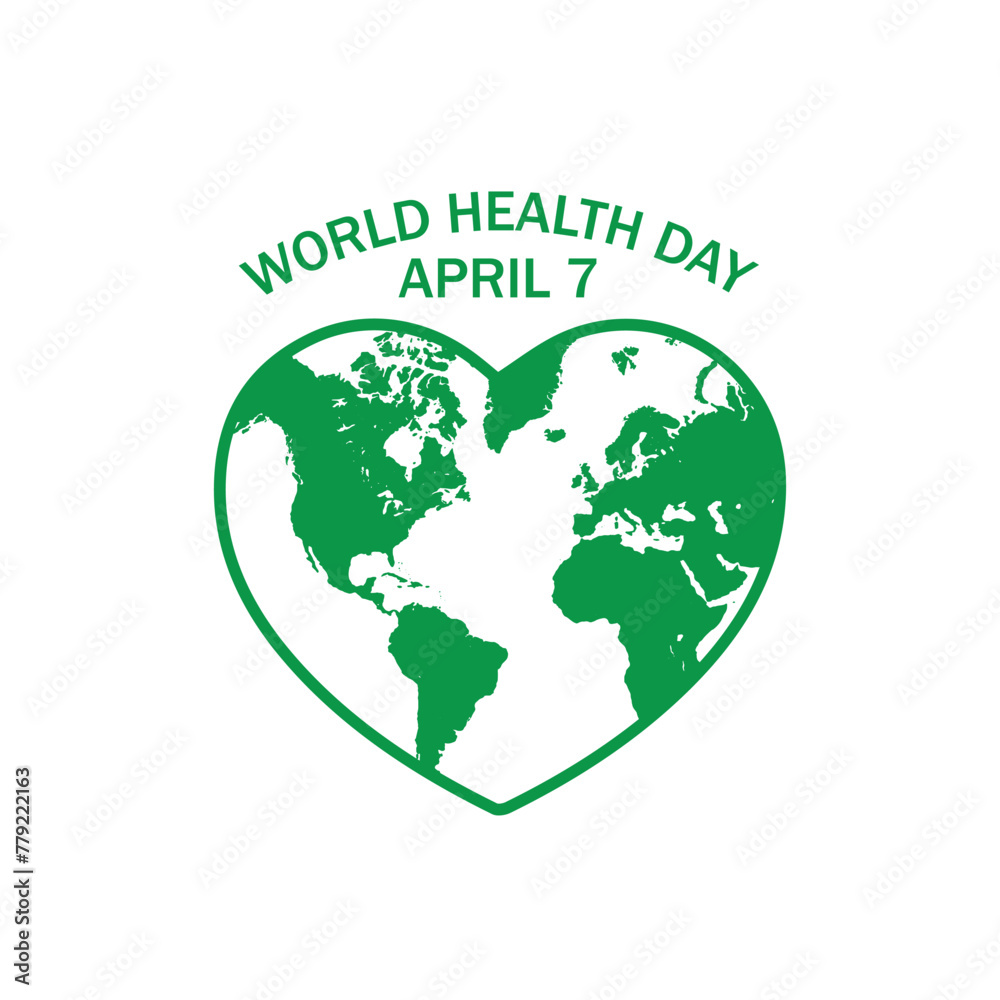 World Health Day. Vector Logo Concept with Heart and World Map.