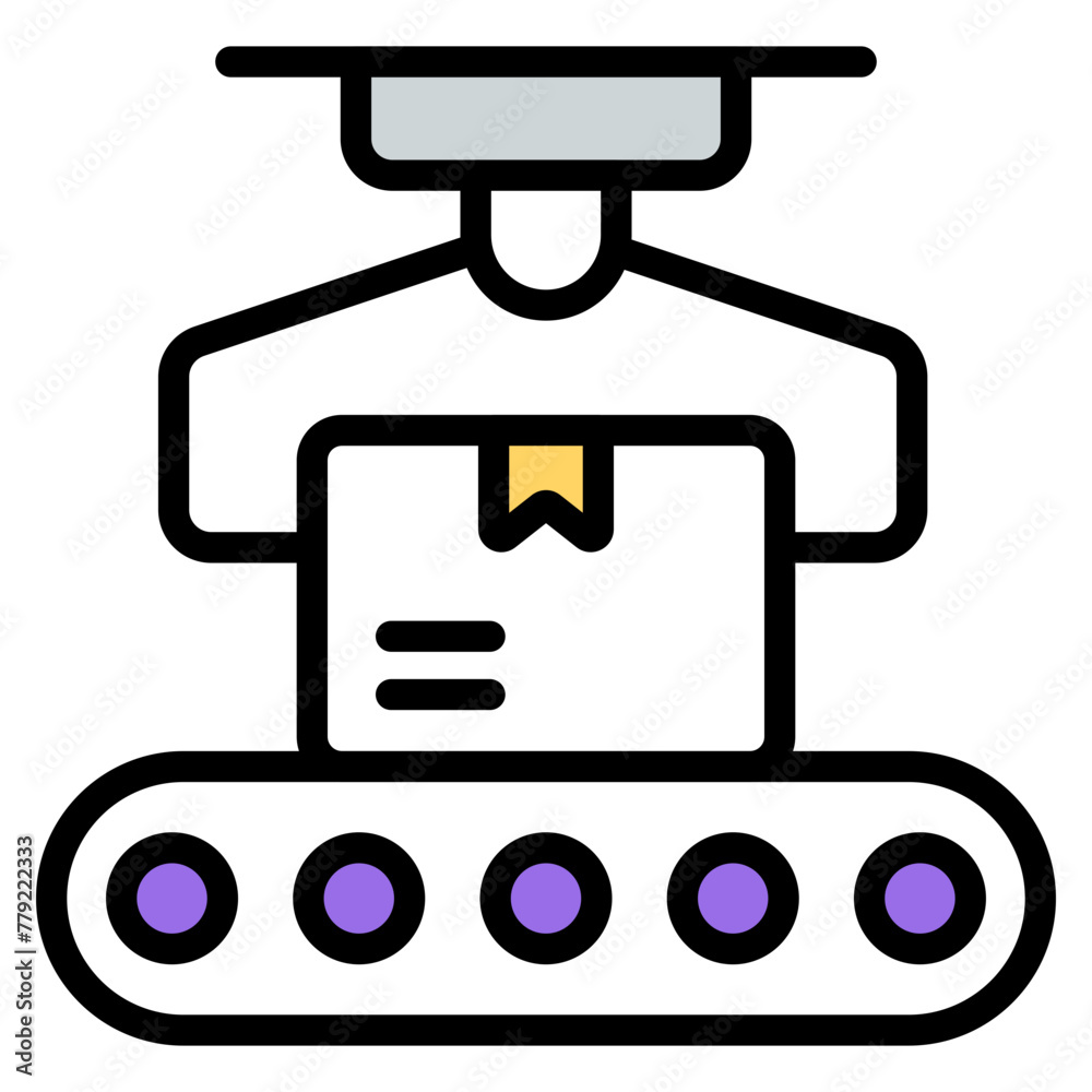 Conveyor belt icon, robot packaging editable vector

