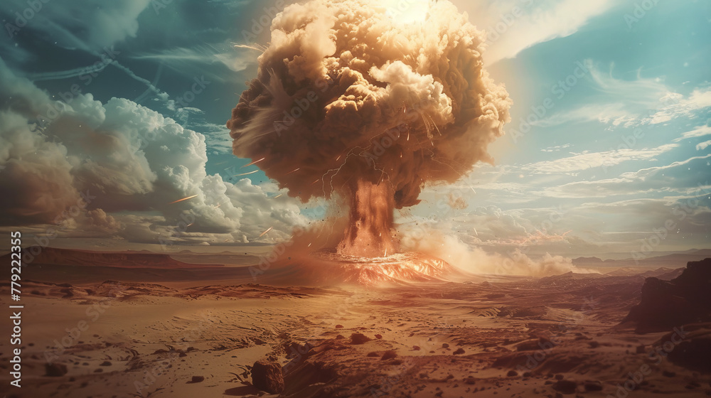 a-devastating-explosion-of-a-nuclear-bomb-produces-a-mushroom-cloud-in