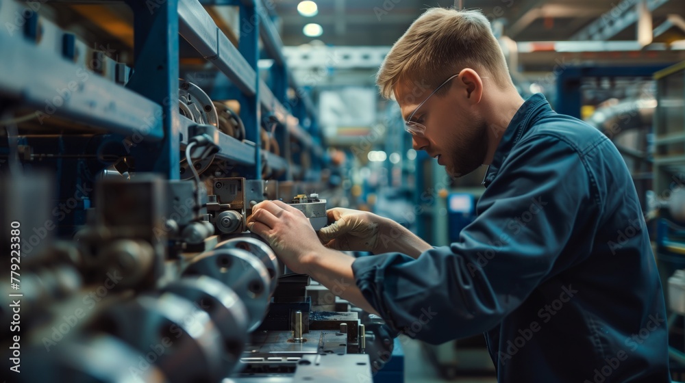 Man Operating Machinery in Factory