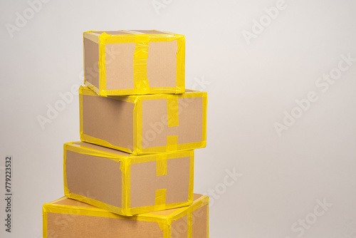 Pile cardboard boxes. Parce...