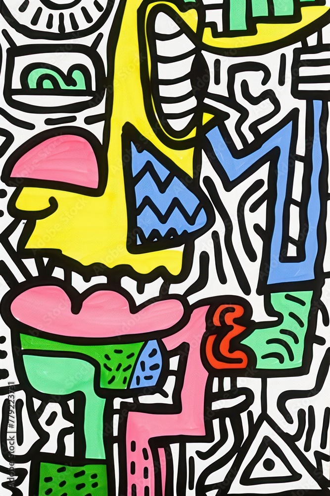 Obraz premium Colorful and energetic abstract painting with a graffiti-like essence, showcasing bold lines and a variety of shapes