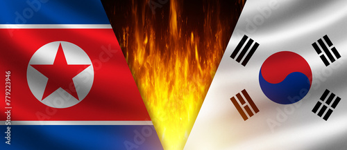 Flags north and south Korea...