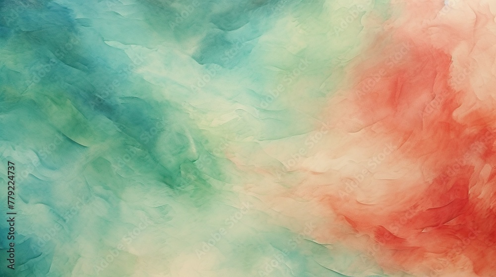 Hand painted watercolor background texture of red, green, blue and white.