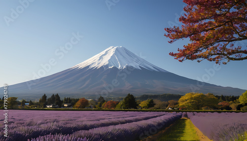 mountain and cherry blossoms