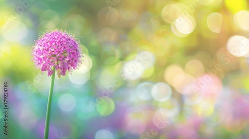 Close up beautiful allium flower isolated on nature blur background. AI generated image