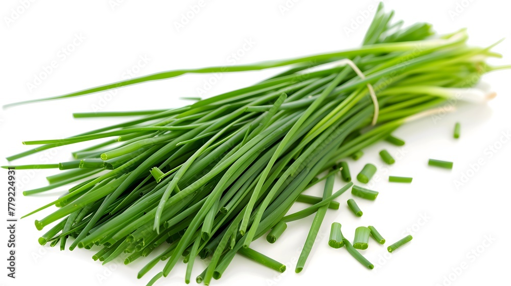 a bunch of fresh chives, on white background a bunch of fresh chives, on white background
