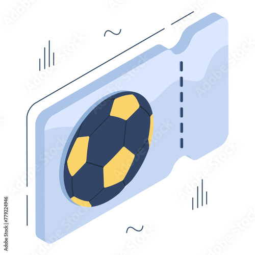 An isometric design icon of football ticket isolated on white background

