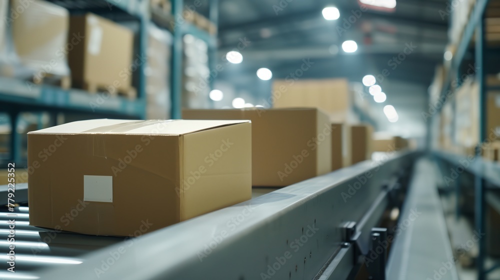 Boxes Moving on Conveyor Belt