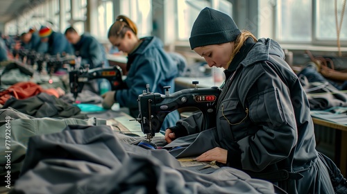 Workers Manufacturing Workwear in Factory