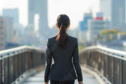 Woman in suit alone in the street. loneliness depression photo