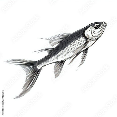 Hand drawn black white fish illustration
 photo
