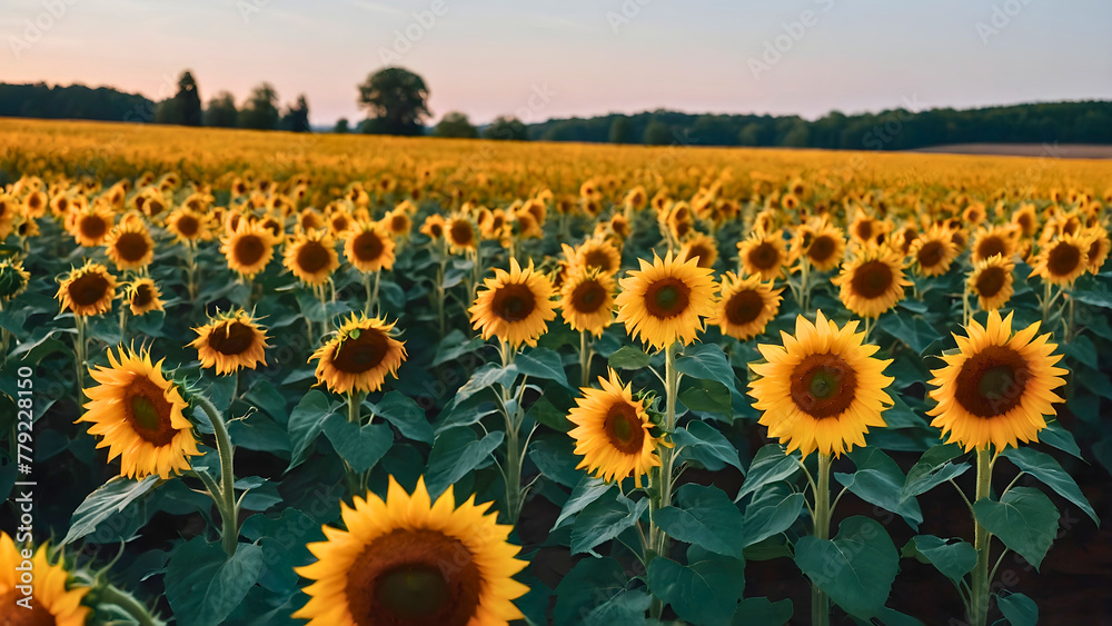 Obraz premium A field of sunflowers of those wonderful seedlings, which really resemble the sun in their appearance.
