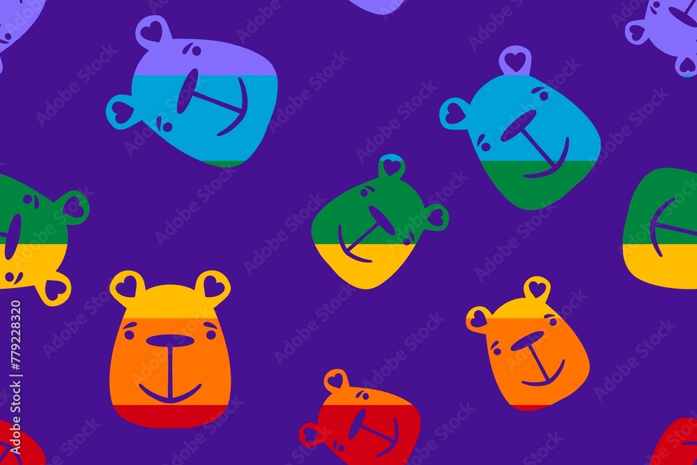 Cartoon summer animals seamless lgbt rainbow bears pattern for wrapping paper and textiles and party accessories Cartoon summer animals seamless lgbt rainbow bears pattern for wrapping paper and textiles and party accessories