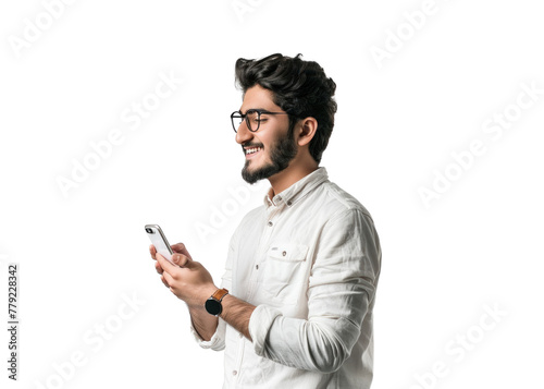 Smiling Man with Phone on Transparency