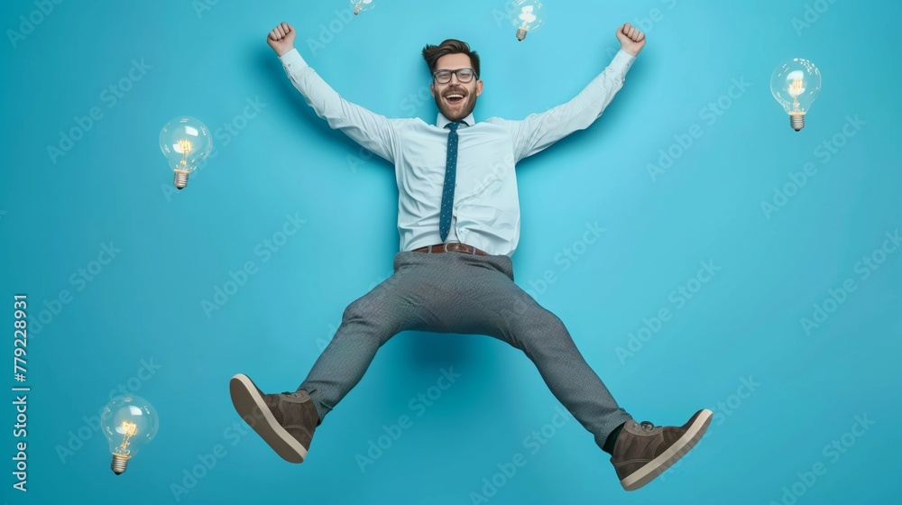 Energetic Businessman Jumping in Tie