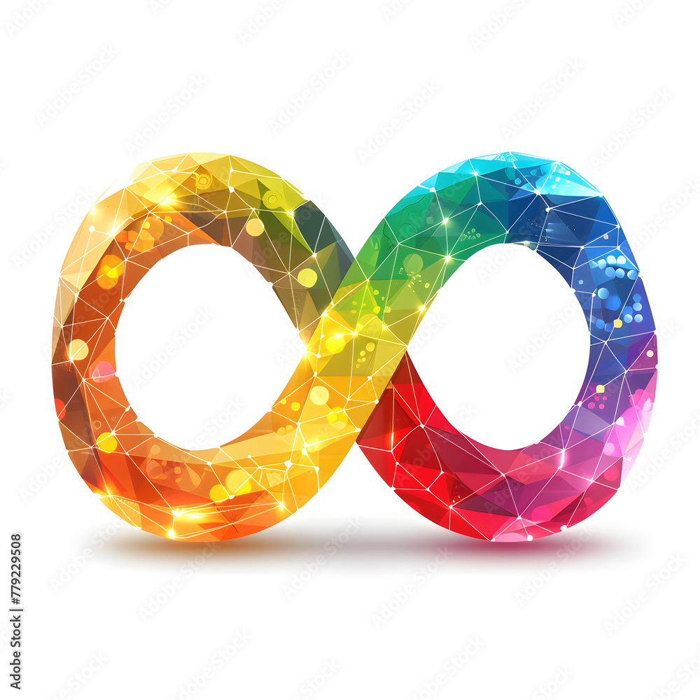 Neurodiversity symbol icon with rainbow infinity sign and text 'neurodiversity' on white background. Suitable for diversity and inclusion advocacy and awareness campaigns. - obrazy, fototapety, plakaty 
