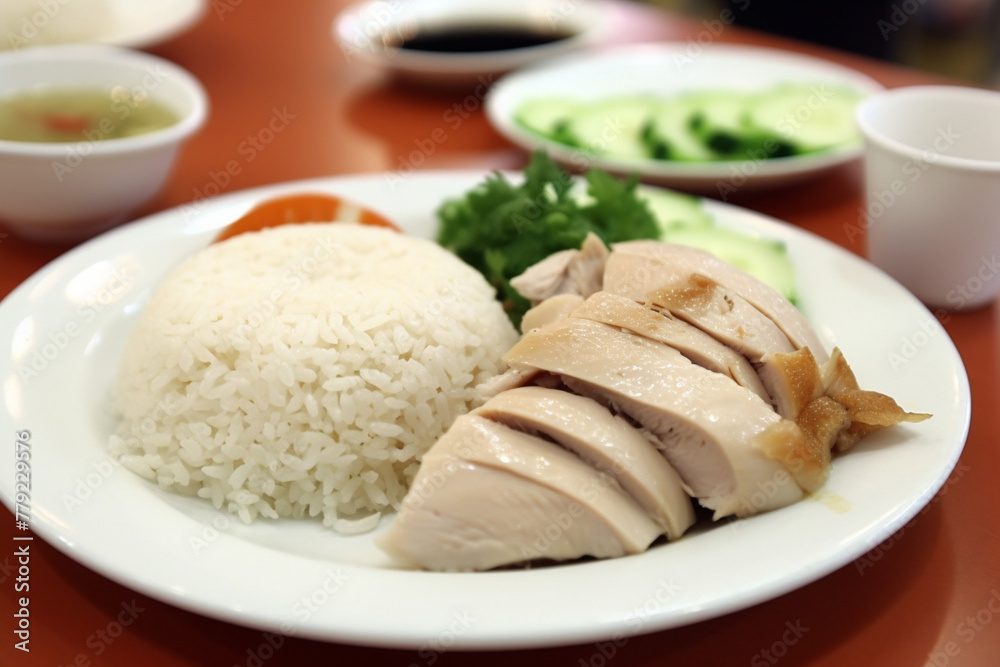 A plate of chicken rice generative AI A plate of chicken rice generative AI
