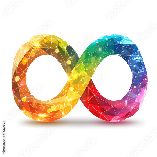 Neurodiversity symbol icon with rainbow infinity sign and text 'neurodiversity' on white background. Suitable for diversity and inclusion advocacy and awareness campaigns. photo