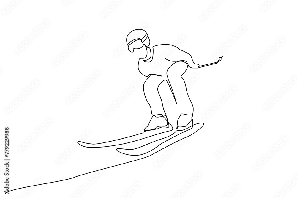 athlete ski race winter season success lifestyle one line art design vector