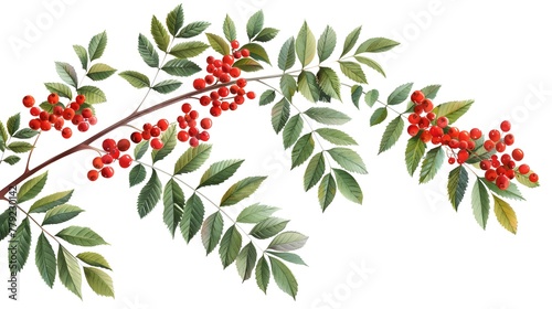 rowan branch with berries and leaves isolated on white backgroundrowan branch with berries and leaves isolated on white background photo