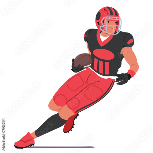 Rugby Player Character Charges Forward With The Ball Clutched Tightly, Dodging And Weaving Through Defenders