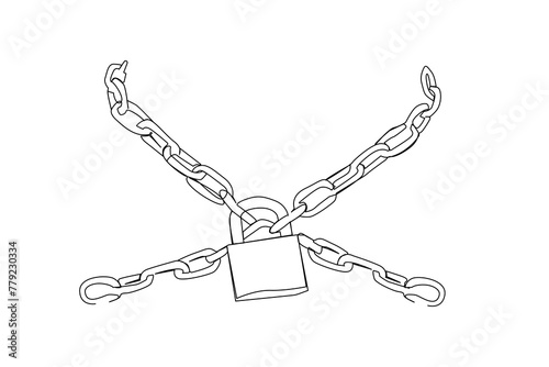 chain lock closed object one line art design vector