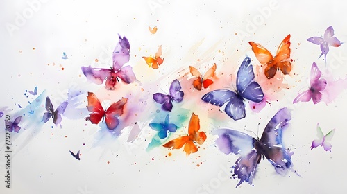 watercolors on paper - white background and butterflies