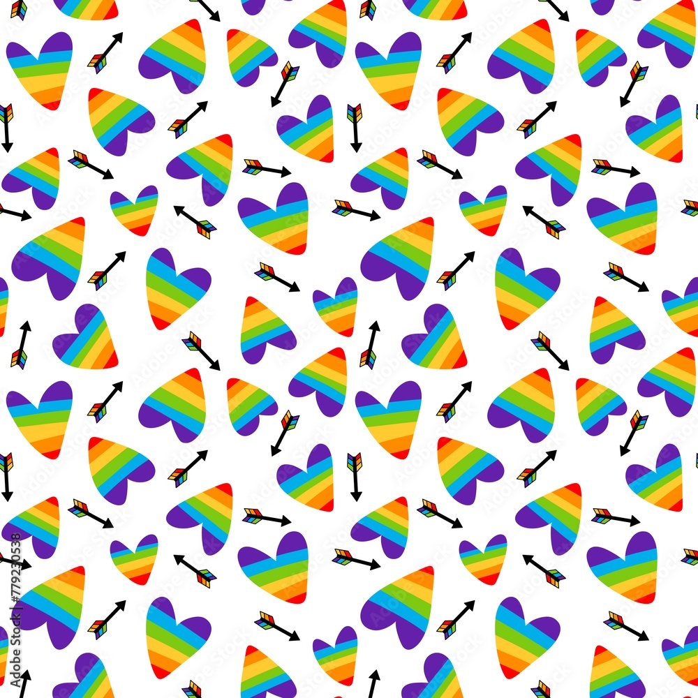 Rainbow lgbt arrows seamless love pride hearts pattern for wrapping paper and textiles and party accessories