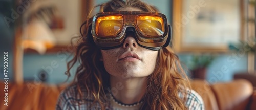 A woman wearing virtual reality glasses. Concept of the future.