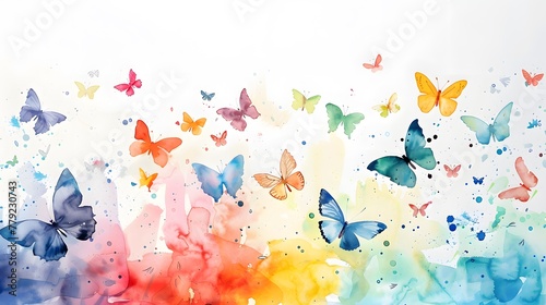 watercolors on paper - white background and butterflies © Ziyan