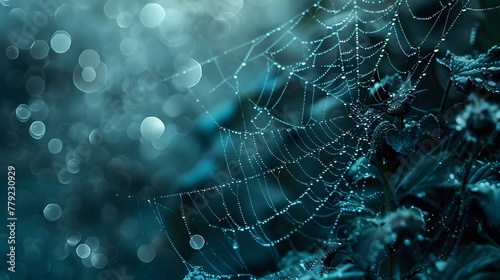 dew drop texture on spider mesh on green background  © Ziyan