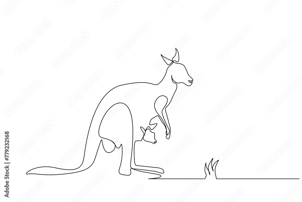 kangaroo mother and baby in pocket wildlife one line art design vector