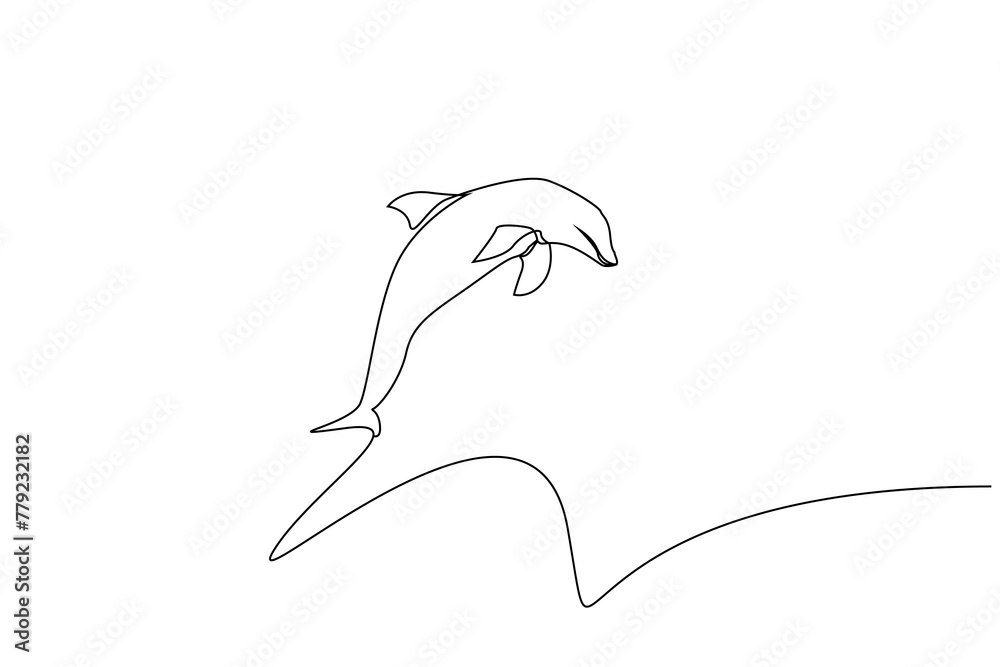 Naklejka premium dolphin fish jump sea one line art design vector